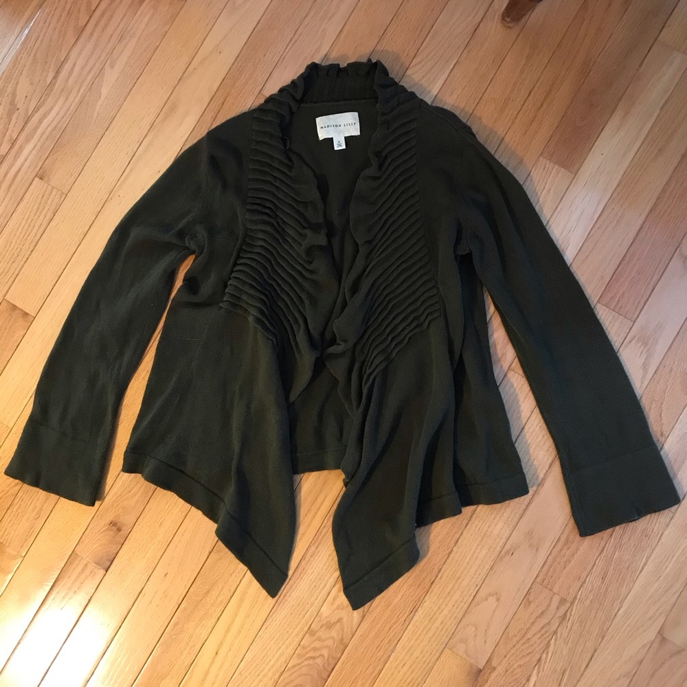 Madison Lilly Olive Cardigan w/ Pleated Front